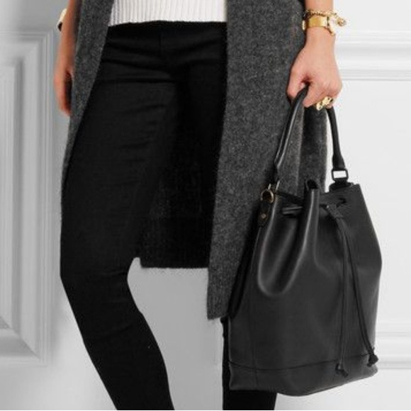 Madewell Handbags - Madewell Black Lafayette Leather Bucket Drawstring Crossbody Purse Bag